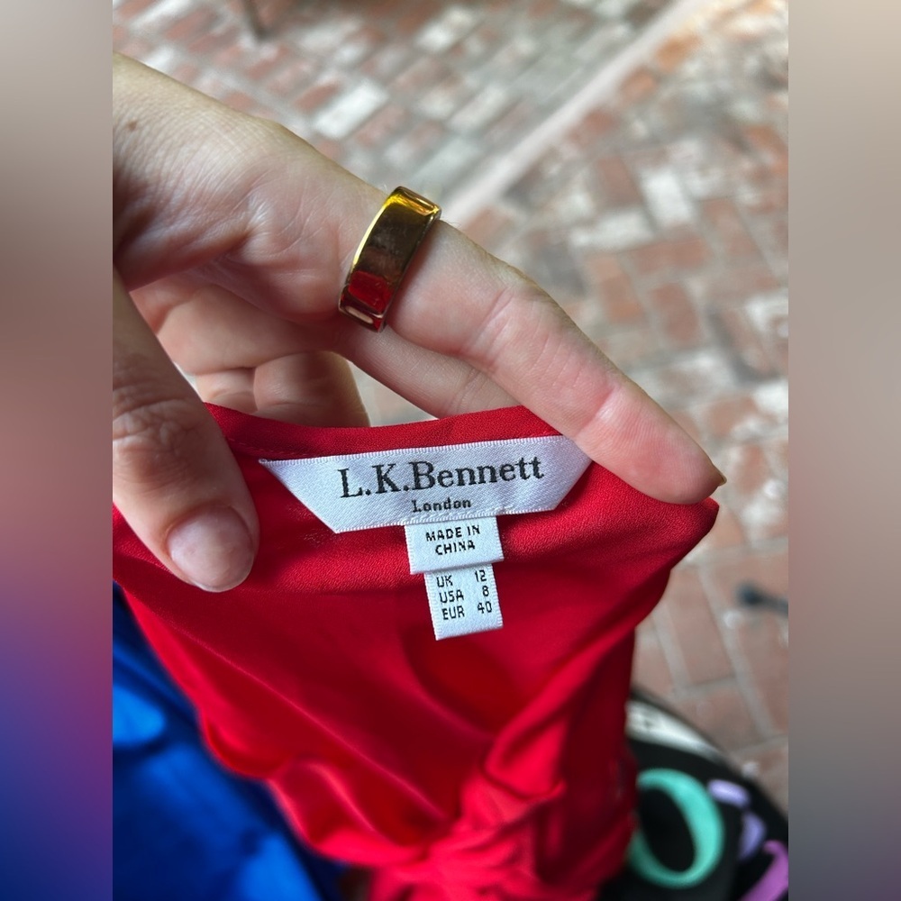L.K Bennett Sina Red Silk-Cotton Midi Dress - Picture 4 of 10